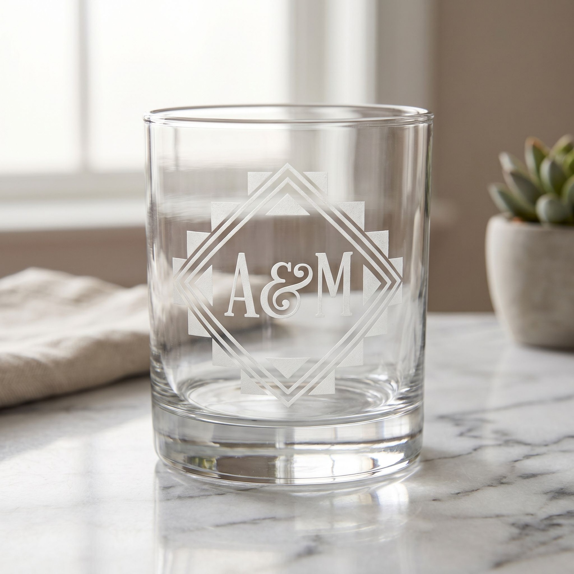 Lasergraveret glas med monogram