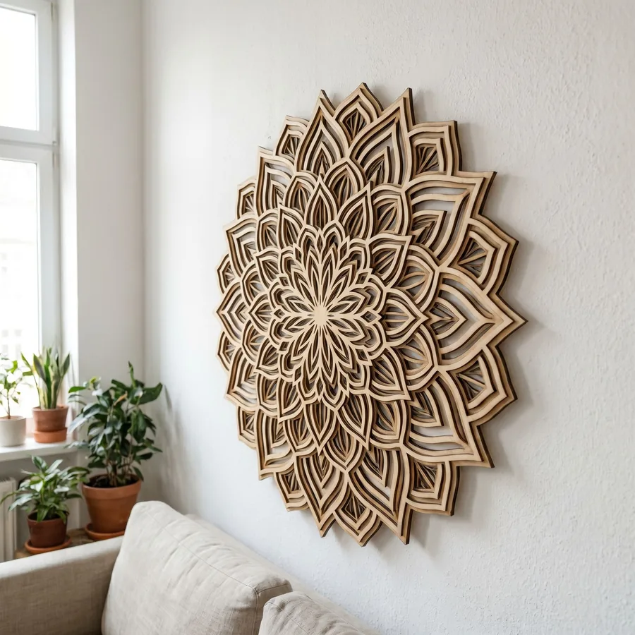 Laserskåret mandala i træ