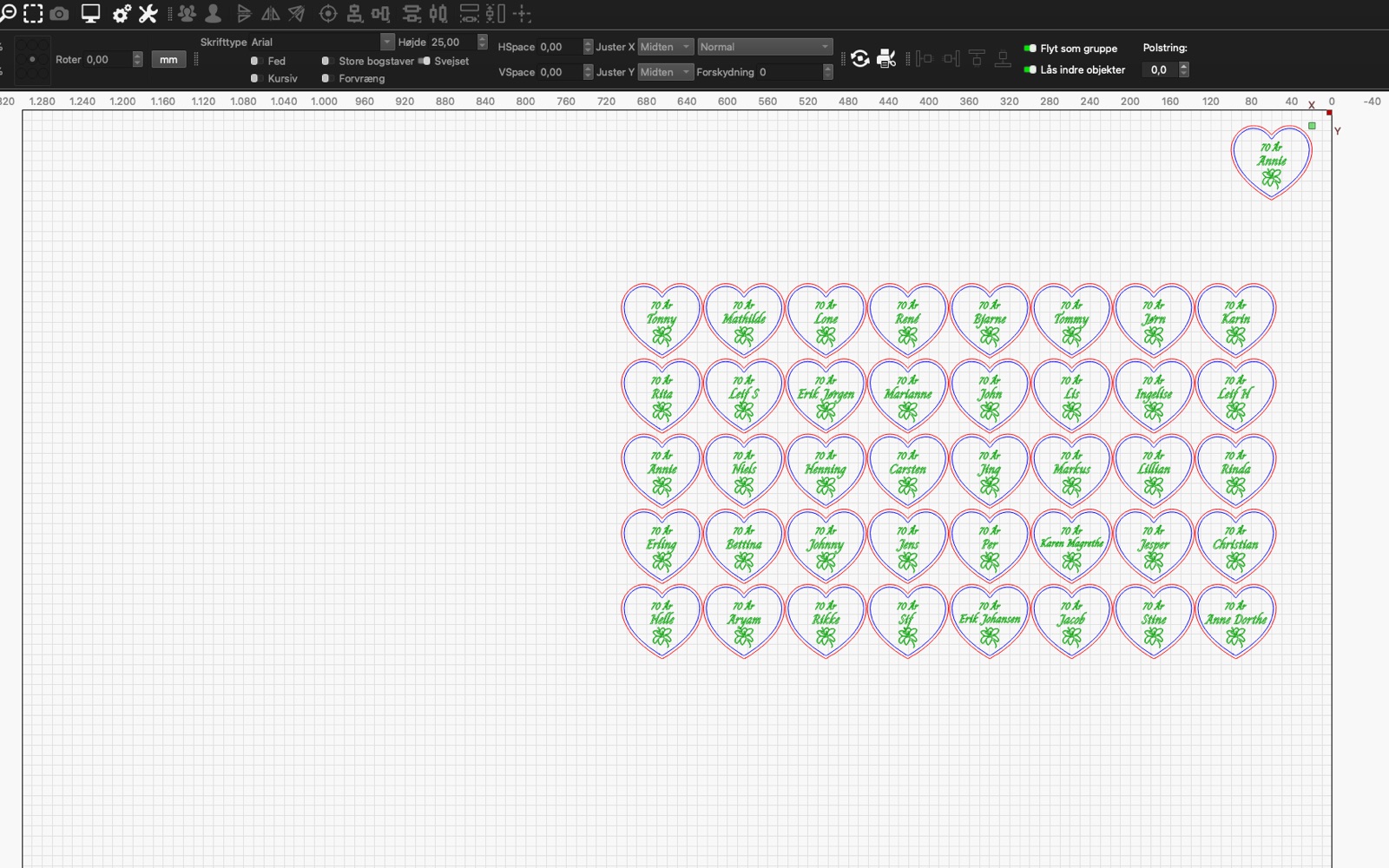 LightBurn software med skæreprojekt