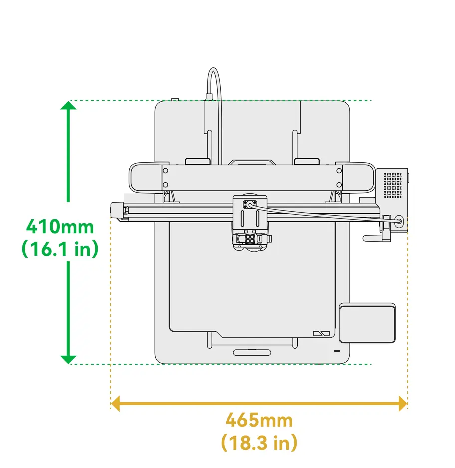 Diagram over 695 mm samlet plads til varmepladens vandring