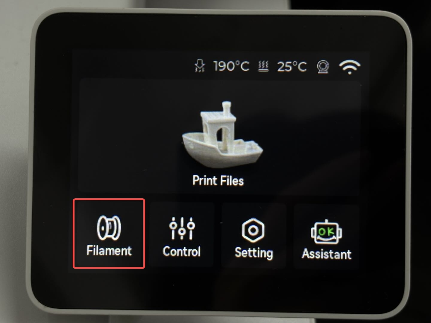Filament-knappen på A1 printerens skærm