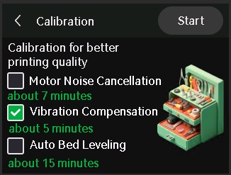 Vibration Compensation startes på A1's skærm