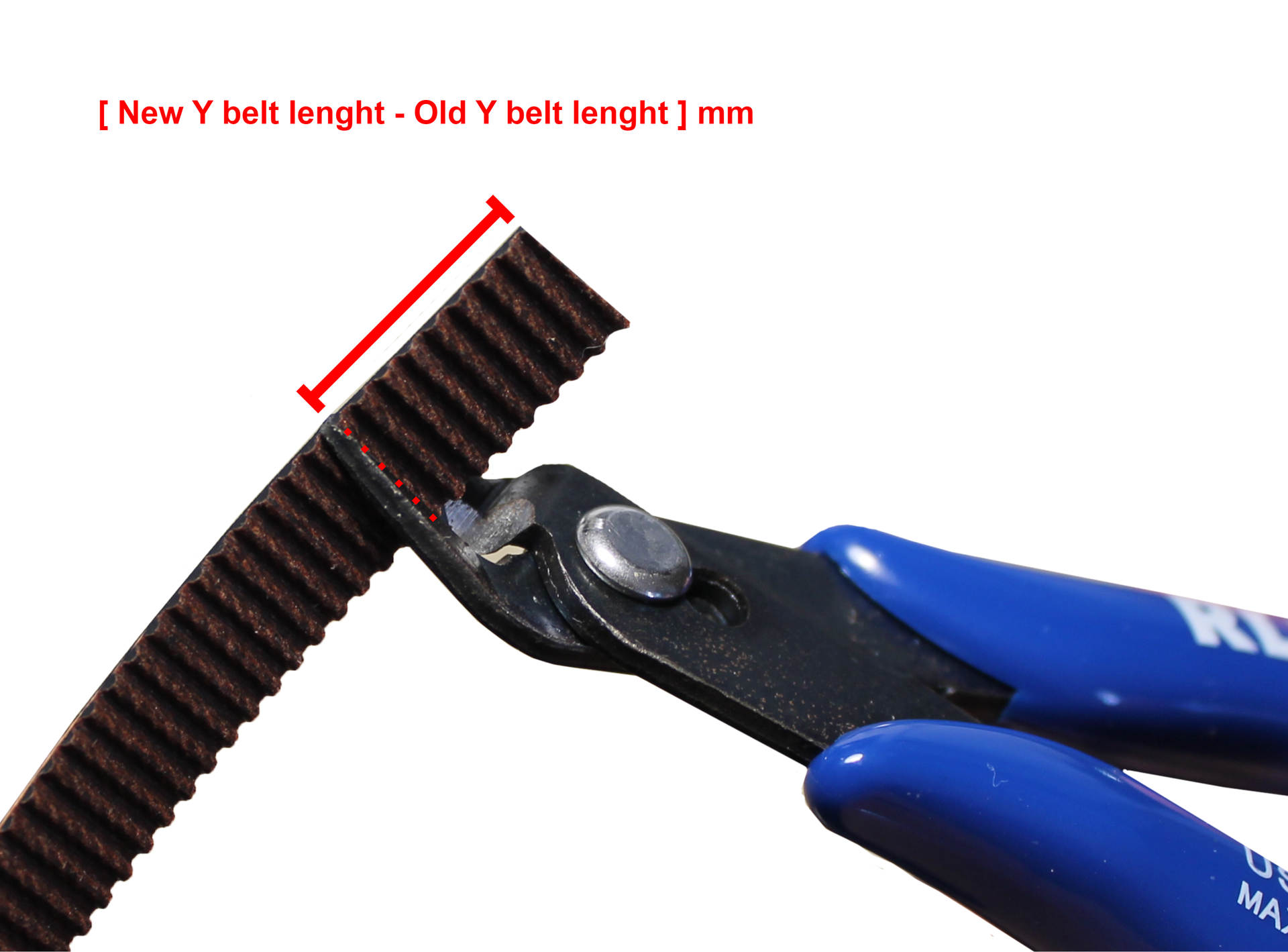 Diagram over hvor meget der skal klippes af den nye rem