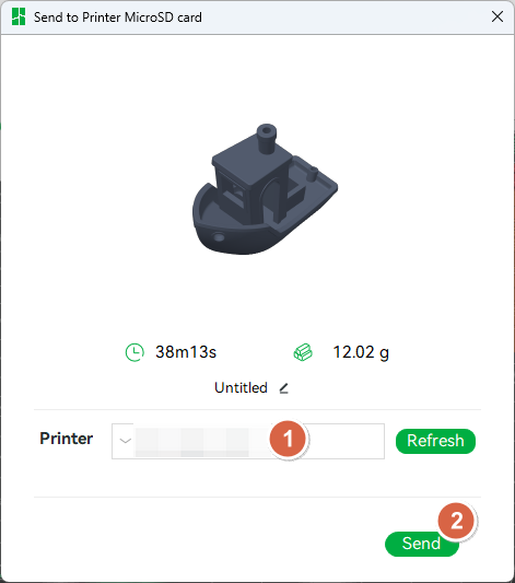 Pop op-vindue hvor du vælger printer og klikker Send