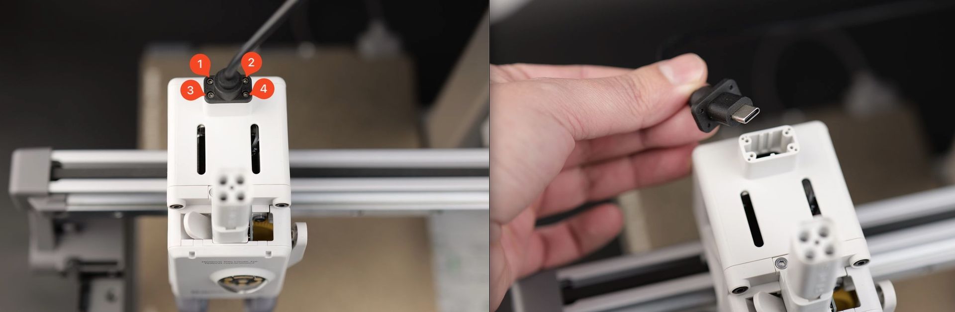 Fjern de 4 skruer og afbryd USB-C-kablet fra printhovedet