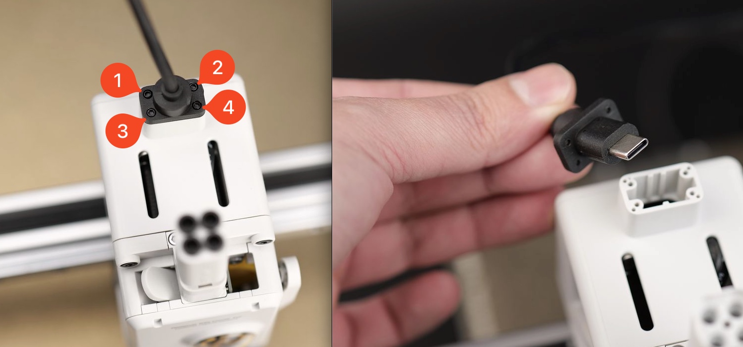 Fjern de fire skruer på USB-C-datakablet