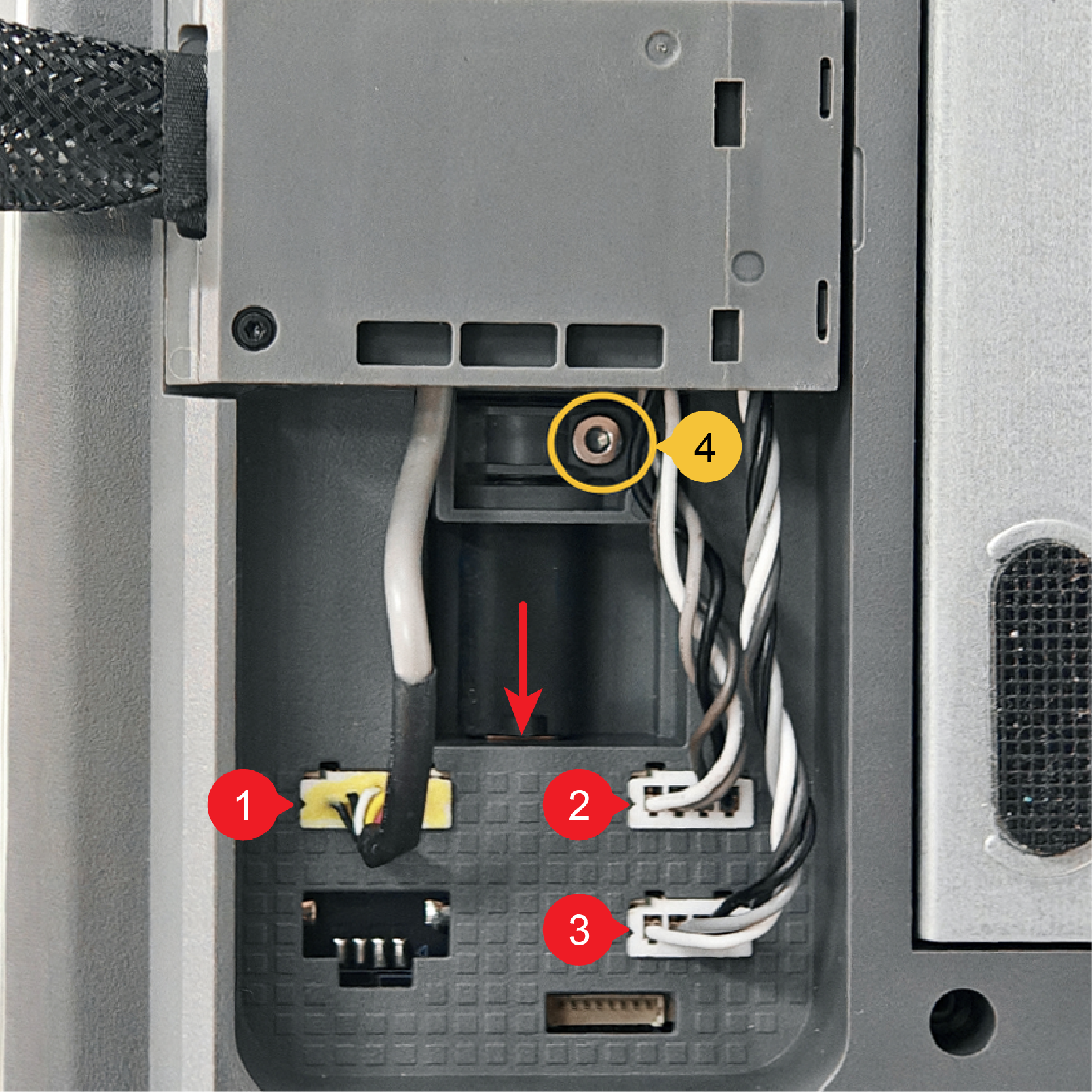 Kabelbeslag rettes ind og kabel 1, 2 og 3 tilsluttes på A1