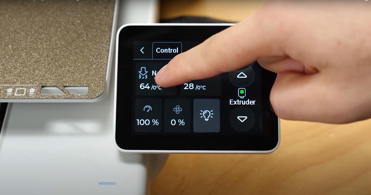 Indstilling af dysetemperatur via Control-menuen