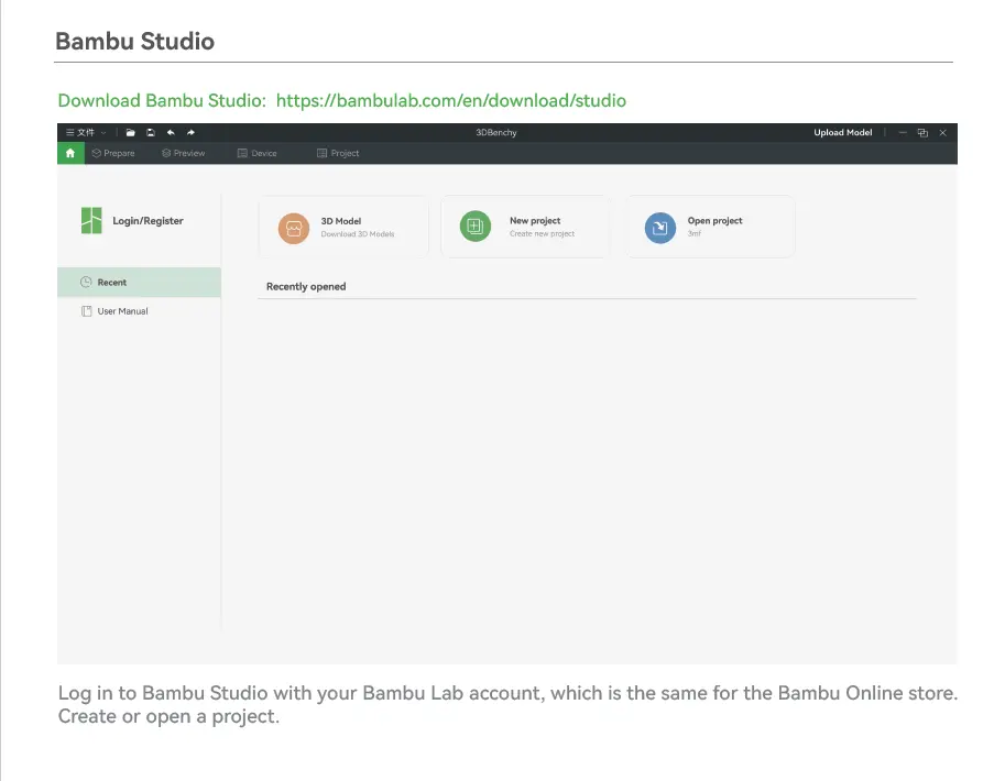 Bambu Studio software klar til at sende et print til A1 mini
