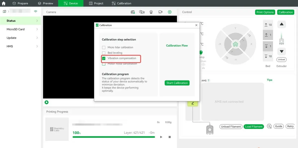 Kalibrer A1 mini via Bambu Studio