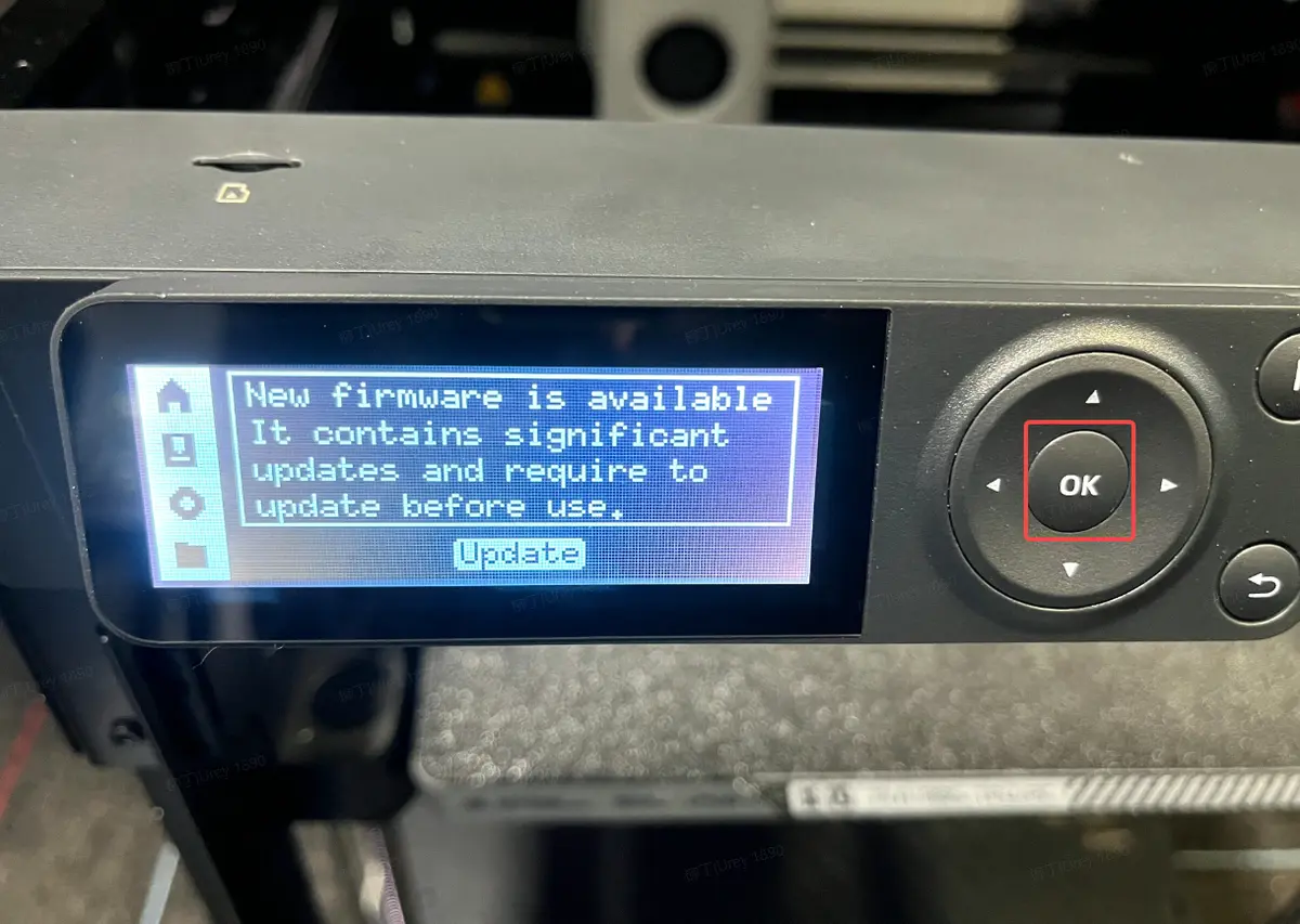Skærmbillede der viser fremdriften af firmwareopdateringen