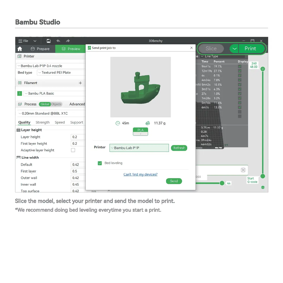 Bambu Studio brugerflade til P1P