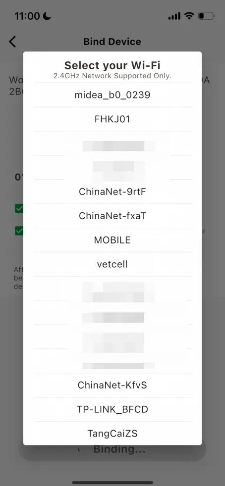 Liste over Wi-Fi-netværk i Bambu Handy