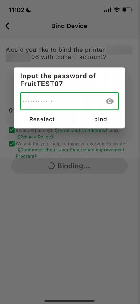 Indtastning af Wi-Fi-adgangskode i Bambu Handy