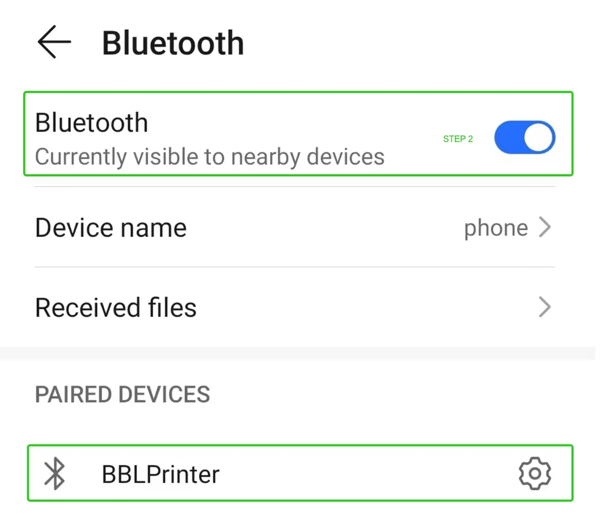 Parret printer slettes fra telefonens Bluetooth-enheder