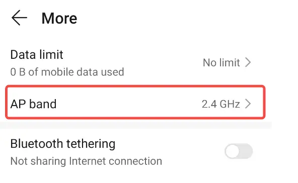 Hotspot indstillet til 2,4 GHz-baandet paa mobilen