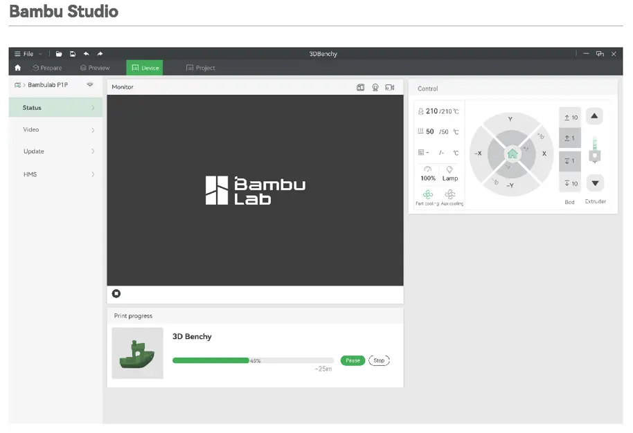 Overvåg printet eksternt på Device-fanen i Bambu Studio