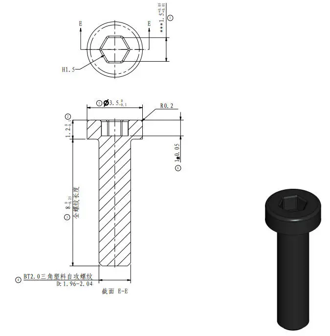 Skrue J BT2*8 til tandrem og Y-slider-daekplade