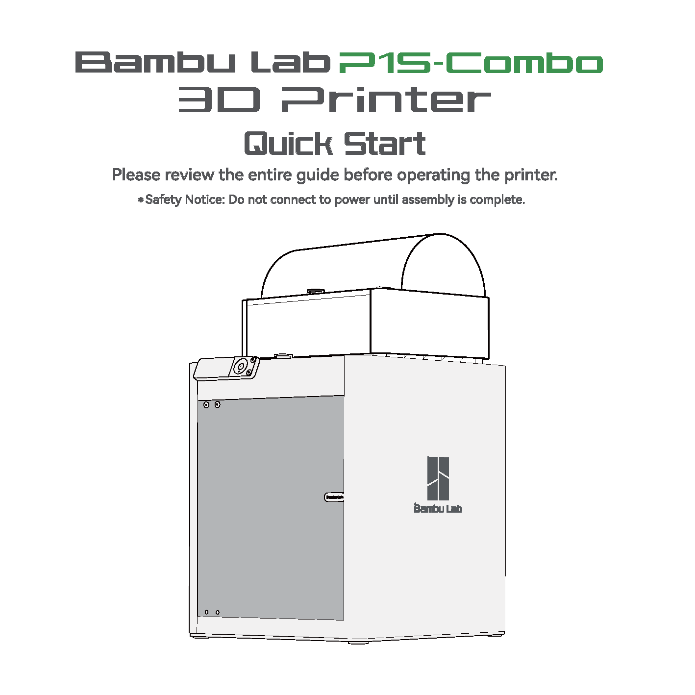 Bambu Lab P1S Combo hurtigstartguide forside