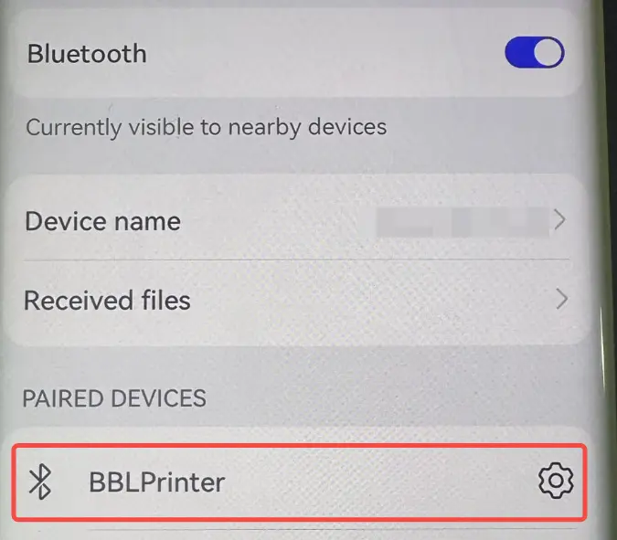 Glem den parrede BBLPrinter i telefonens Bluetooth-indstillinger