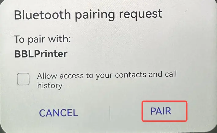 Bekræft Bluetooth-parring med printeren på Android