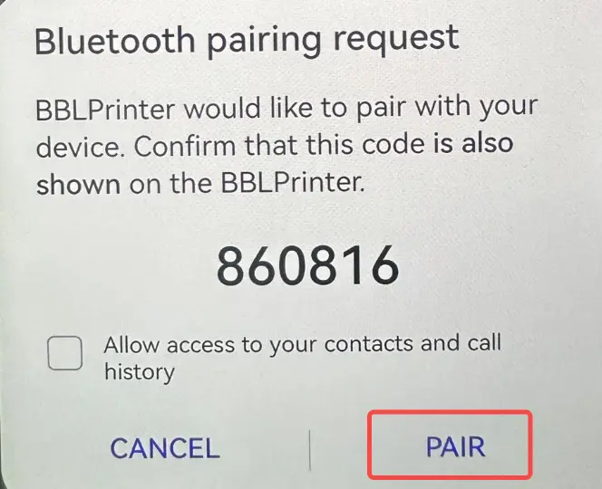 Accepter parringsanmodningen fra printeren på Android