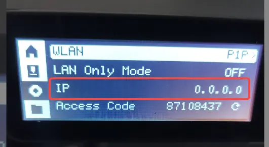 Printeren viser IP-adressen 0.0.0.0