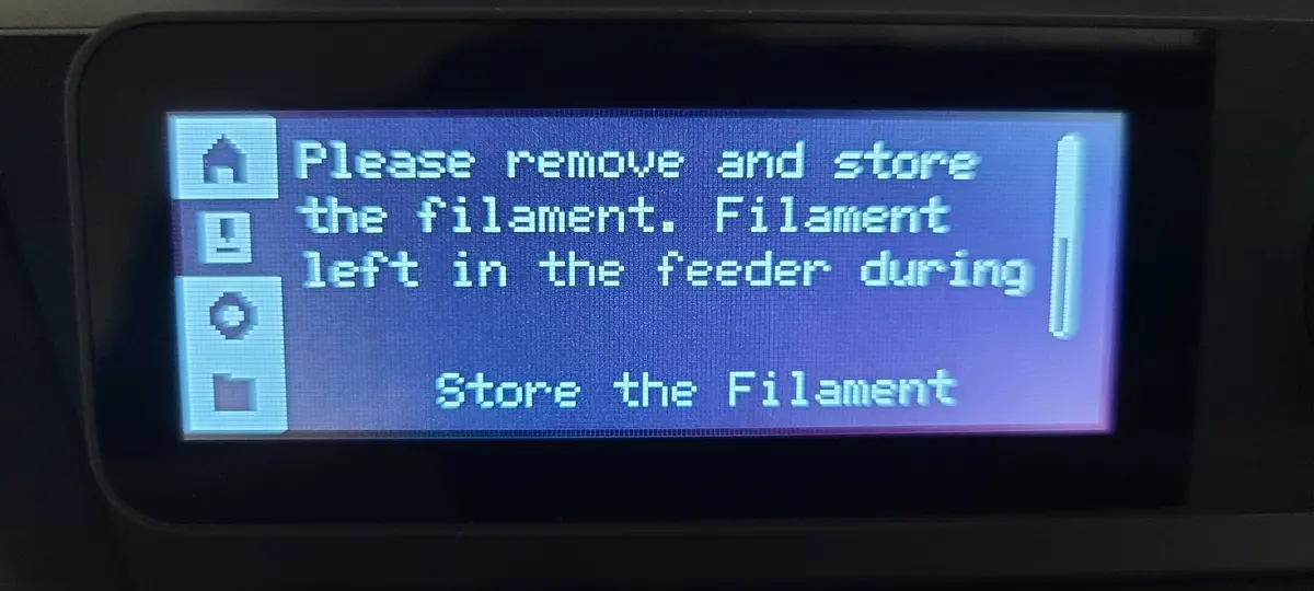 Anvisning om at fjerne filamentenden fra fremfoeringen