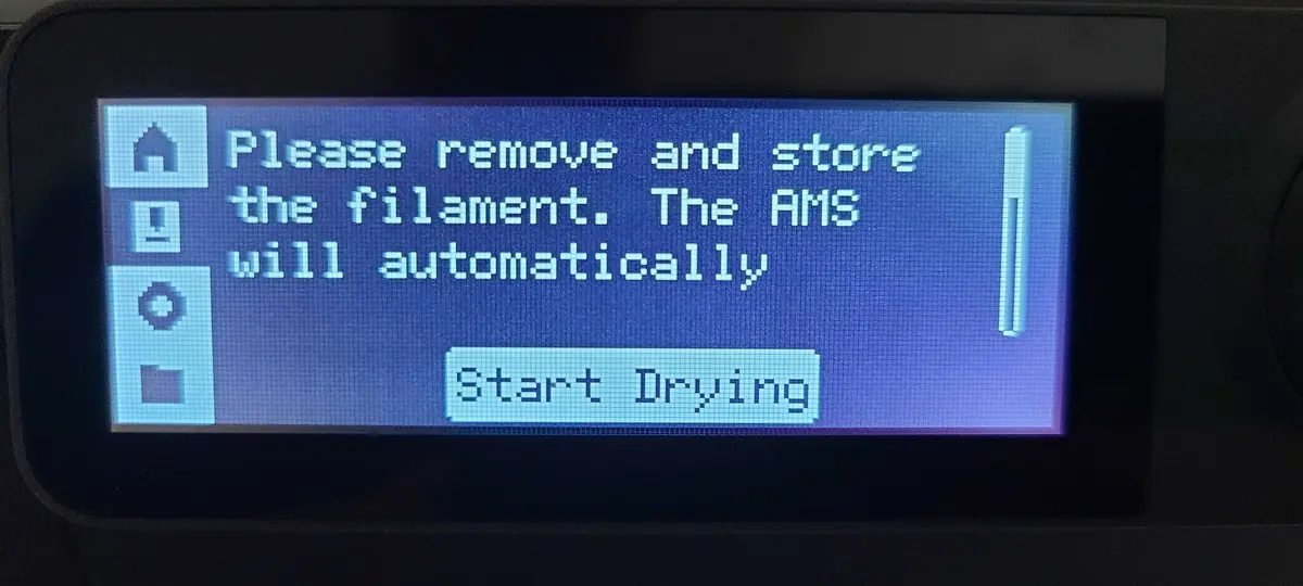Start Drying-muligheden er nu aktiv