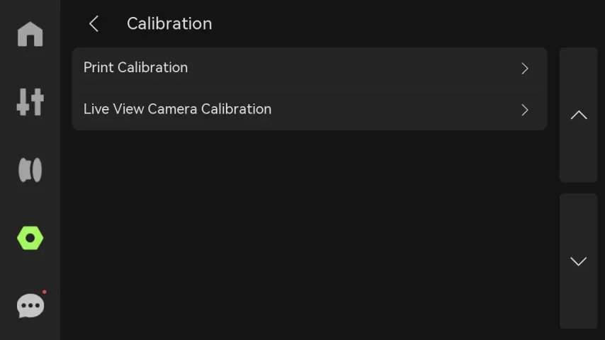 Kalibreringsmenu med Print calibration på X-serien og P2S