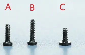 Oversigt over skrueplaceringer A, B og C på H2S toolhead