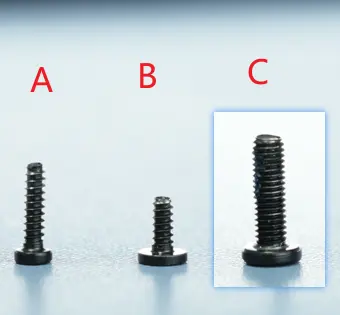 Oversigt over skruerne A, B og C på H2S-toolhead
