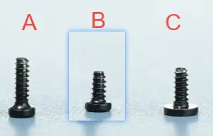 Oversigt over skruetyperne A, B og C på toolheadet