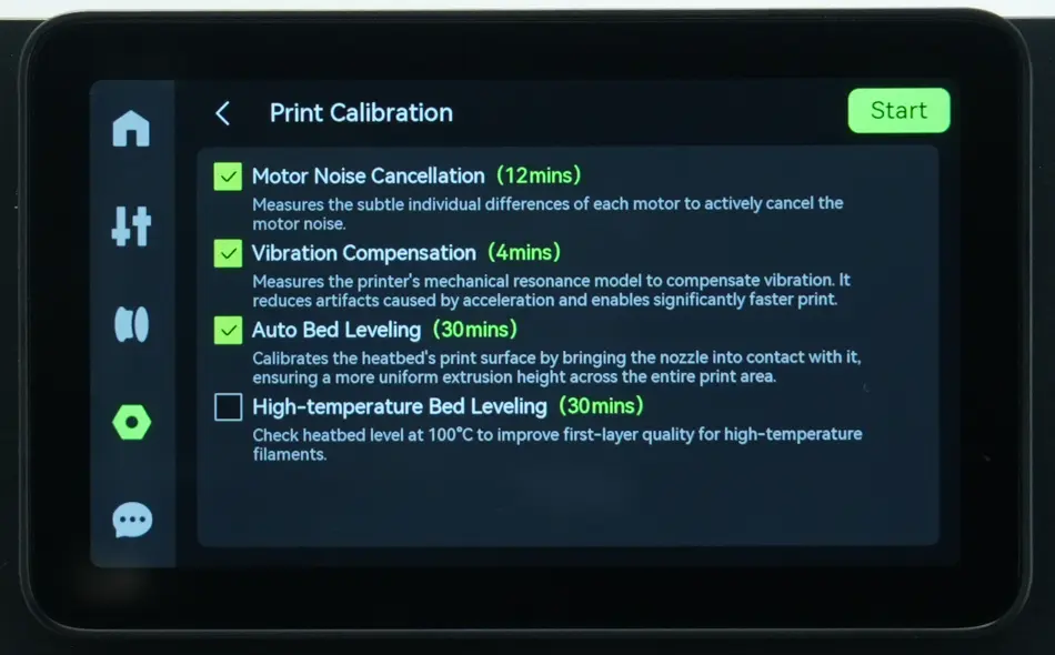 Start vibrationskompensation under udskriftskalibrering