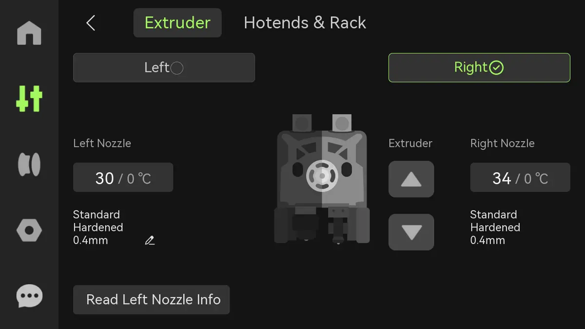 Placering af den højre hotend i extruderen