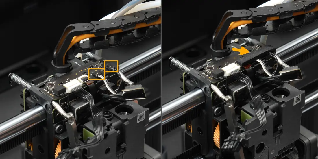 Kablet til den højre Eddy-sensor tilsluttes toolhead-printpladen