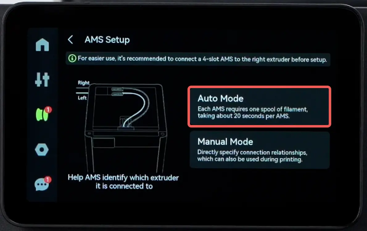 Skærmen med Auto Mode valgt til AMS 2 Pro