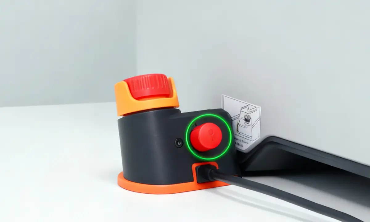 Nødstopknappen med sikkerhedsnøgle til lasermodulet