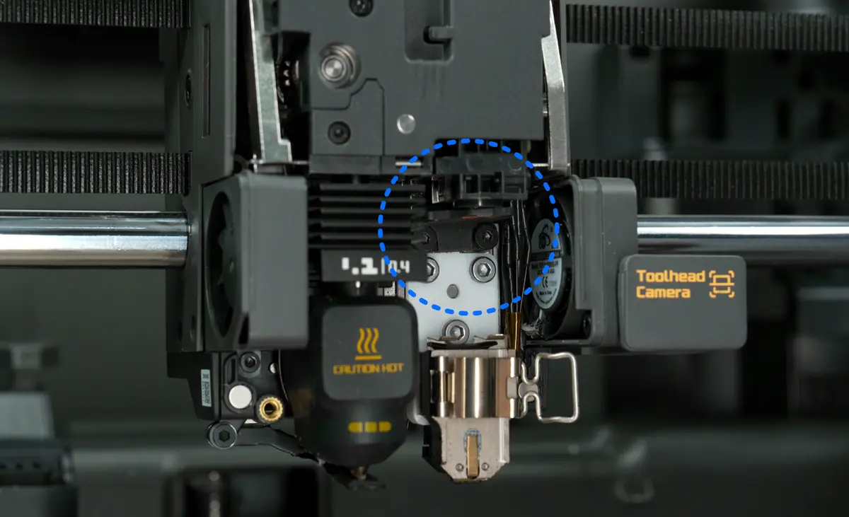 Eddy-sensor og dyse på X2D toolhead