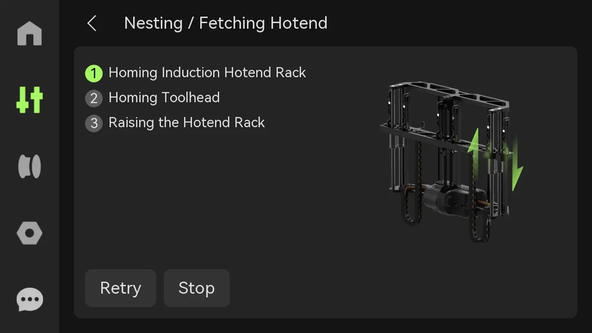 Skærmvisning af nulstilling af hotend-holderen