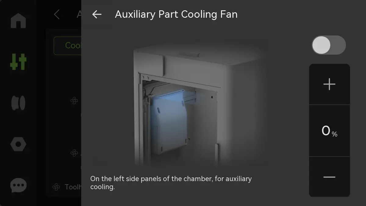 Skærmvisning af indstilling for den ekstra køleventilator