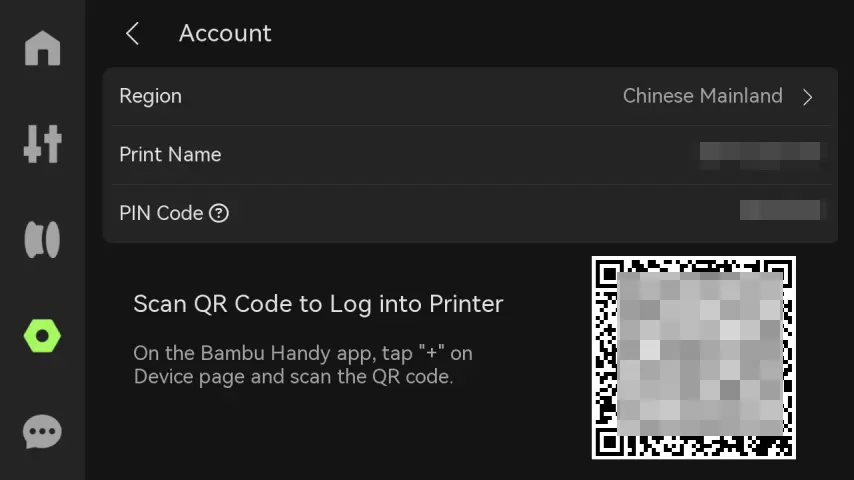 Skærmvisning af QR-kode til at logge ind på kontoen via Bambu Handy