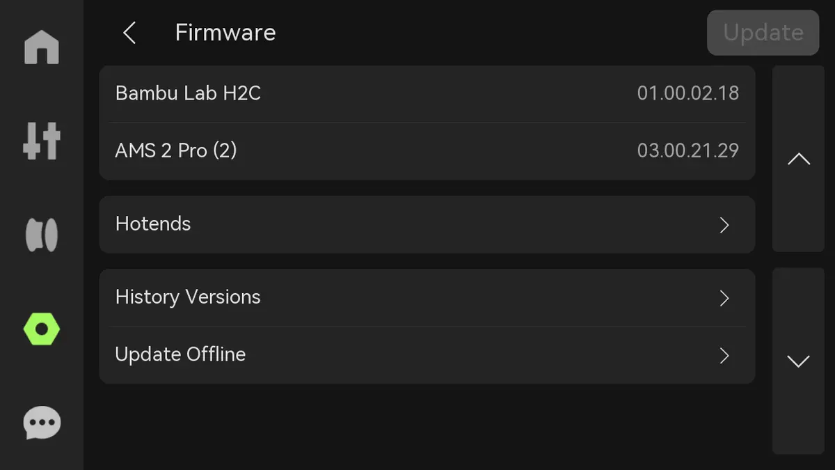 Skærmvisning af firmware-versioner og opdateringsknap