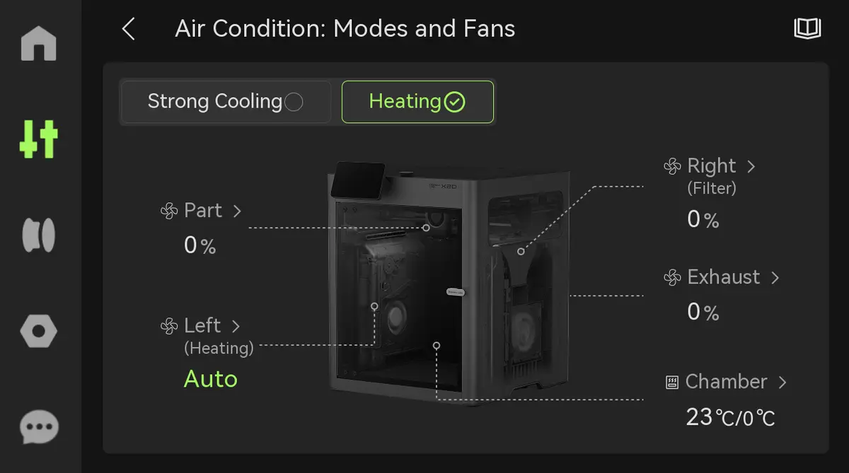 Indstillingen Opvarmning i luftkondition-systemet på skærmen