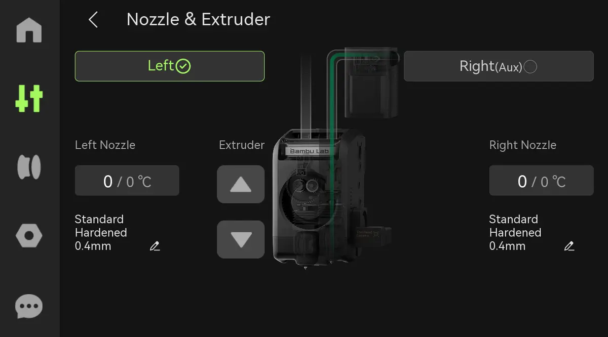 Diagram der viser filament ladet i både hjælpeekstruder og toolhead