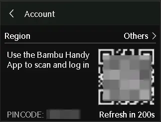 QR-kode til login med Bambu Handy på A2L skærmen
