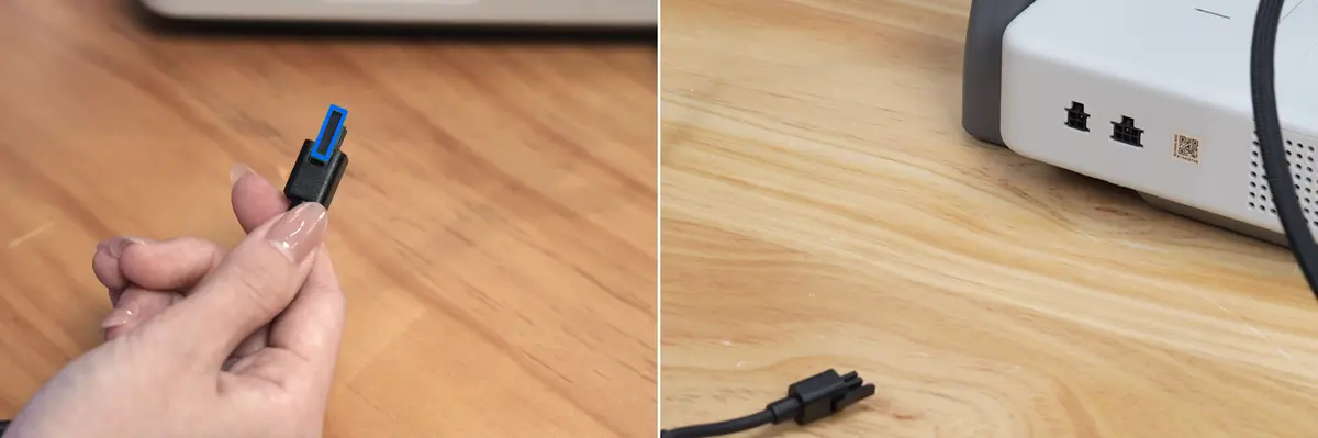 Afbryd AMS lites 4-pin-kabel ved at trykke på toppen af stikket