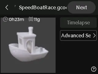 Advanced Options på printerens skærm med Auto Heatbed Leveling