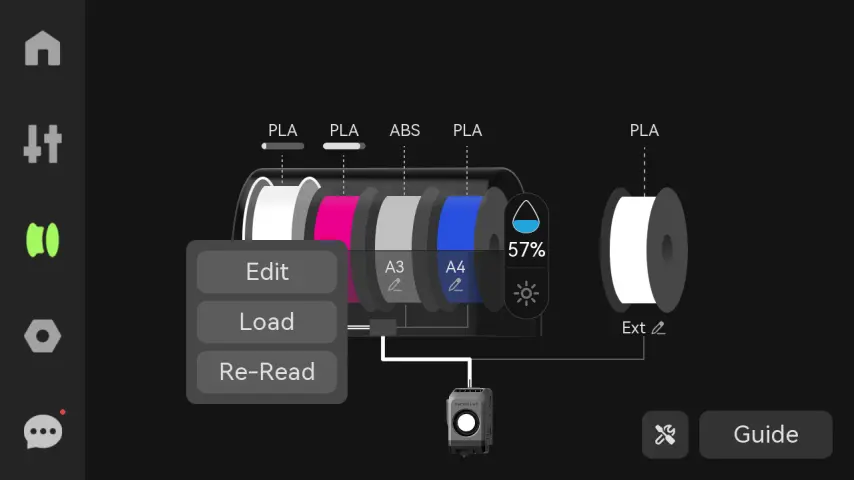 P2S filament-redigeringsmenu for en spole i AMS