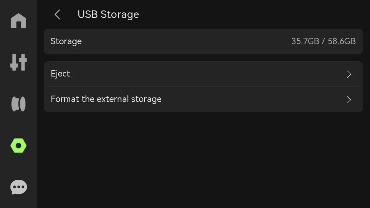 P2S USB-lagerindstillinger med kapacitetsvisning og udskubningsfunktion